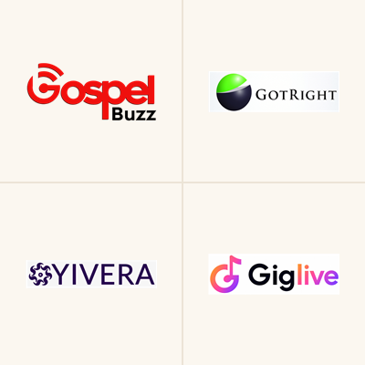 Gospelbuzz, Gotright, Yivera and Giglive logos